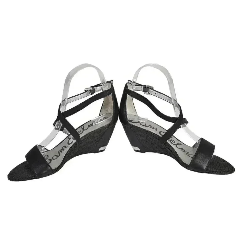 Sam Edelman Leather Wedge Sandal Heel  Black Size 6 - Picture 6 of 14